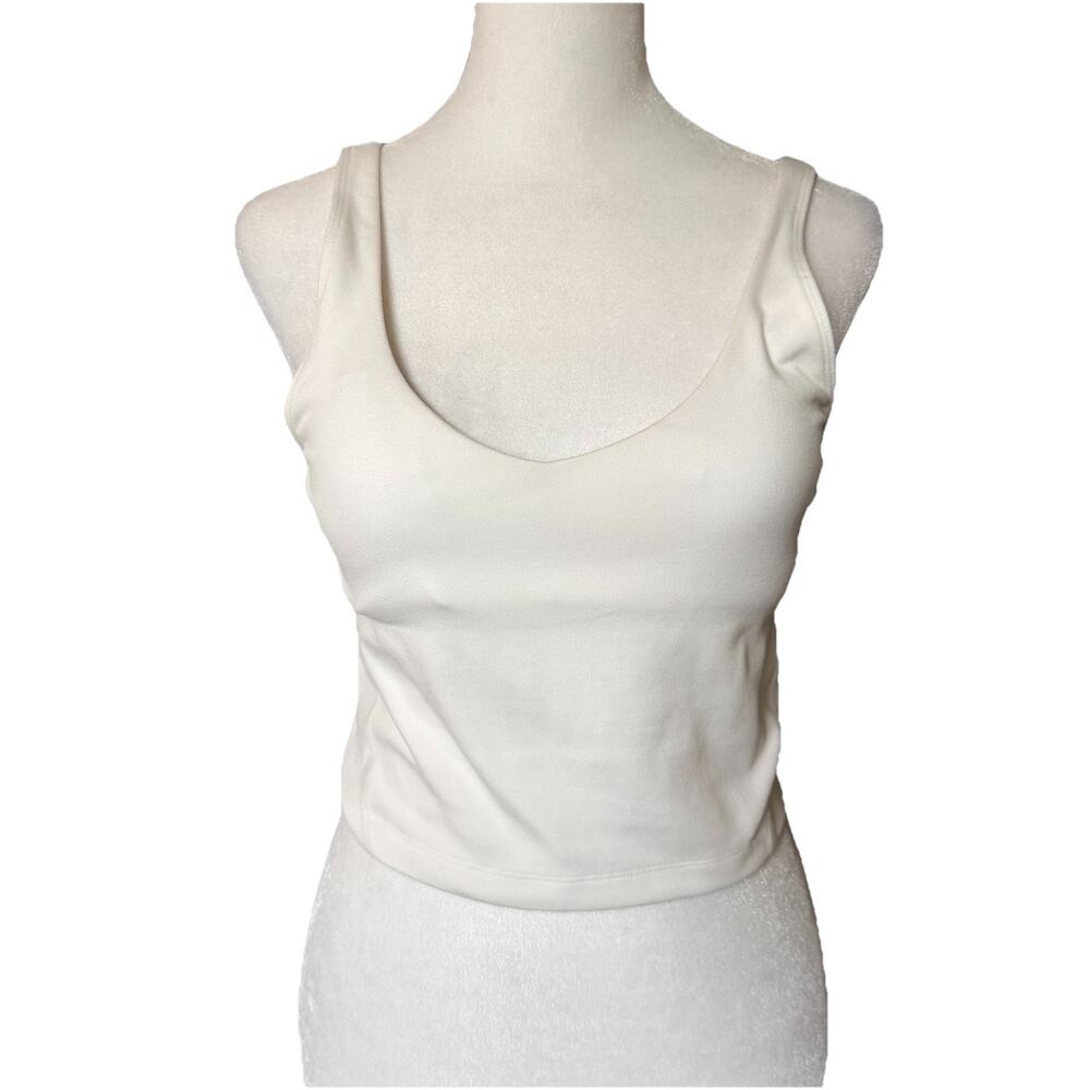Gilly Hicks Womens Large Cropped Tank Top Shelf Bra Vneck Activewear White Tee